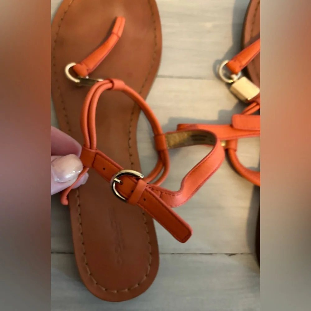 COACH Charleen T-Strap Sandals, Size 8, in Orange summer beach casual festival